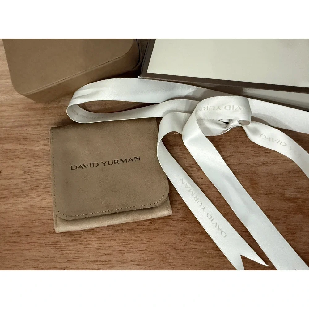 David Yurman Jewelry Packaging Set Gift Bag Box Pouch and Ribbon Tan White
